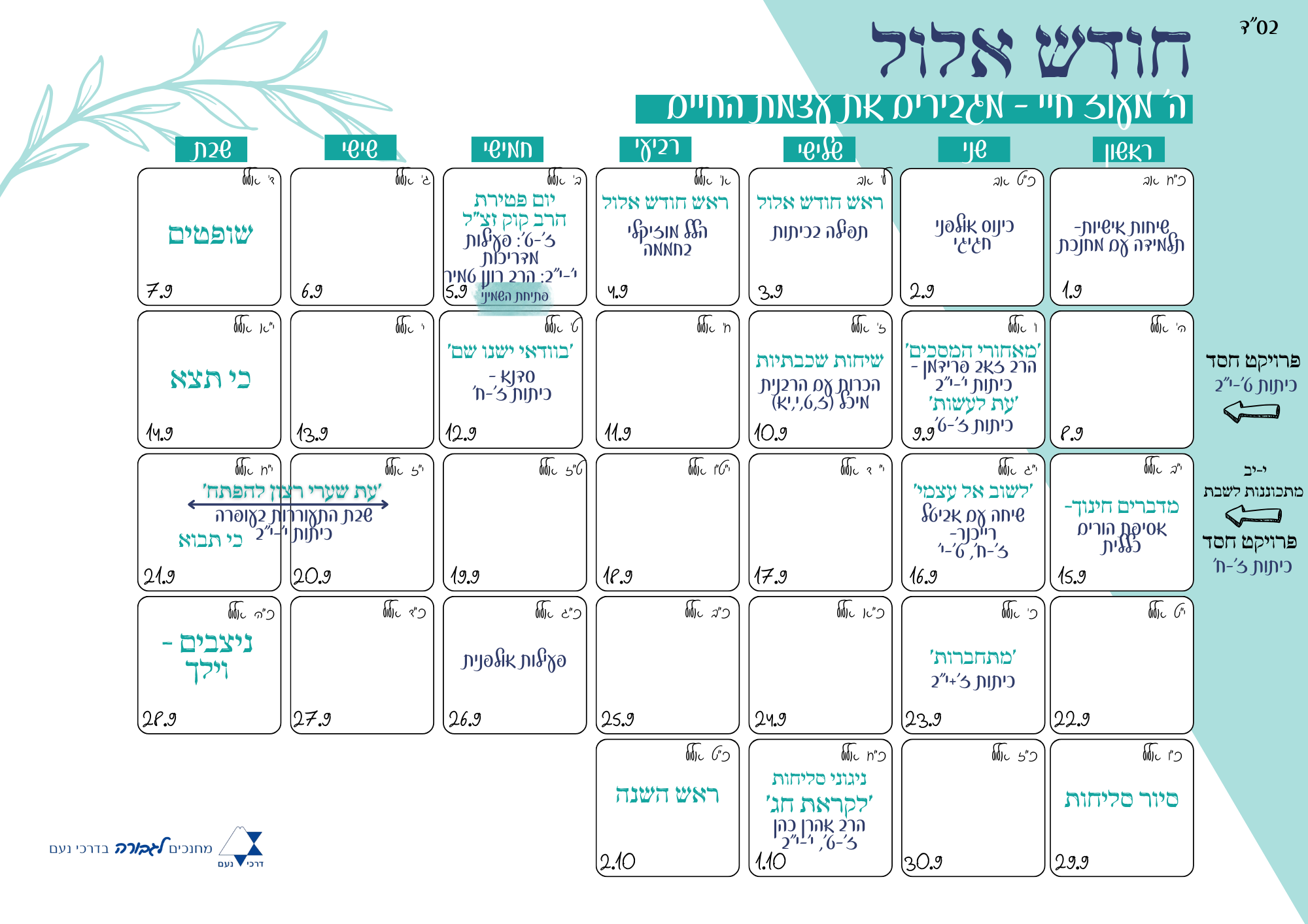 לוח חודש אלול תשפ